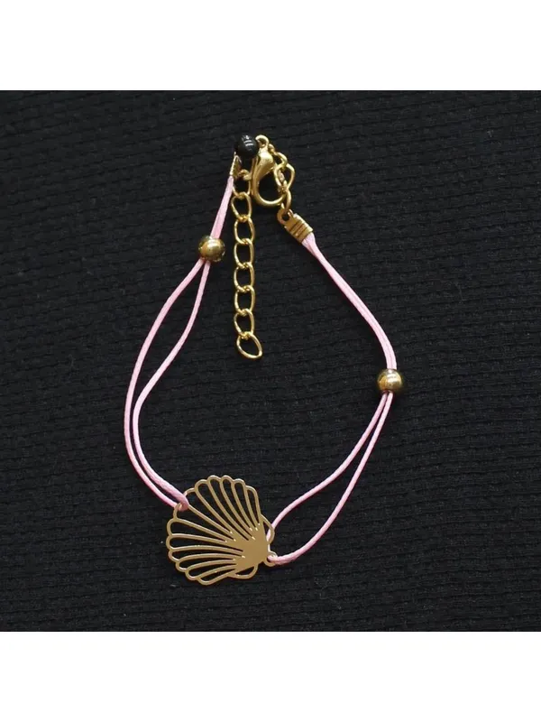 NEW Beaded Pineapple Turtle Seashell Beach Bracelet Set Gold / Pink / White - Image 4
