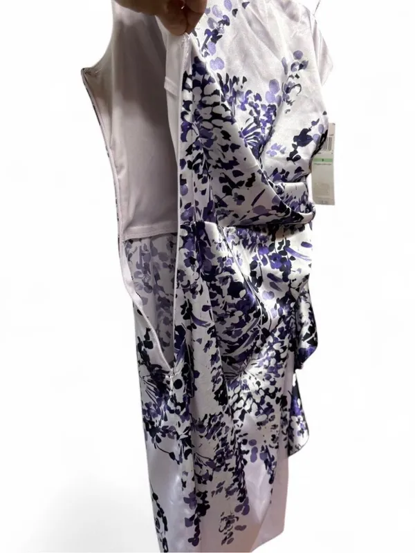 Maggy London One-Shoulder Satin Sheath Dress Floral Lavender Purple Size 8 - Image 5