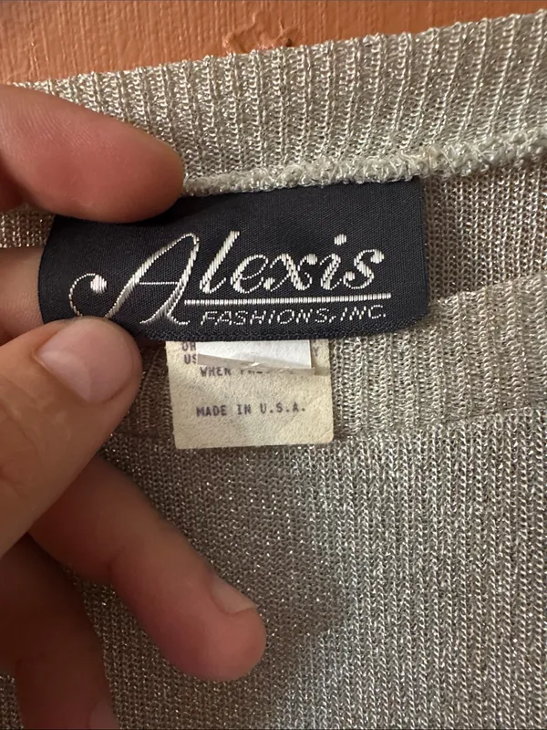 Vintage 80s 90s Alexis Fashions Silver Metallic Lurex Knit Dress Made in USA - Image 2