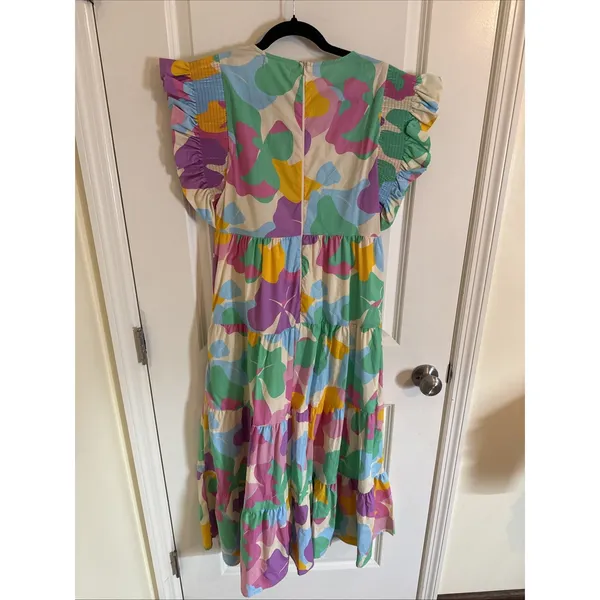 Peach Love Flutter Sleeve Tiered Poplin Floral Maxi Dress Size Small - Image 3