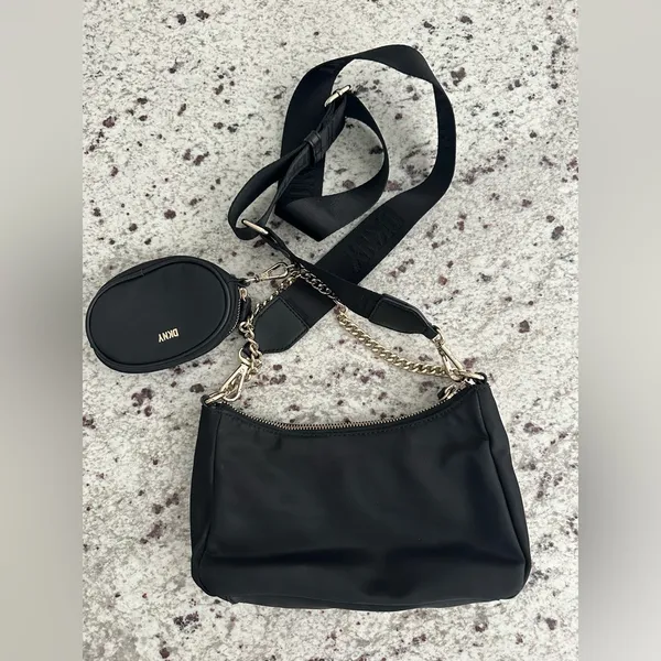 DKNY‎ Chain Shoulder Bag Crossbody Detachable Strap w/ Ear Bud Coin Purse Black - Image 4