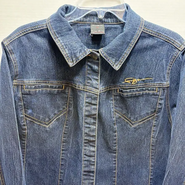 FUBU Denim Jacket Womens 2X Blue Indigo Jean Y2K Chic Urban Trucker Streetwear - Image 2
