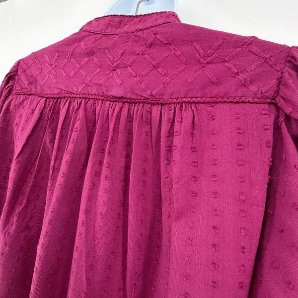 Anthropologie Pilcro Embroidered Swiss Dot Peasant Blouse Berry Magenta Small S - Image 7