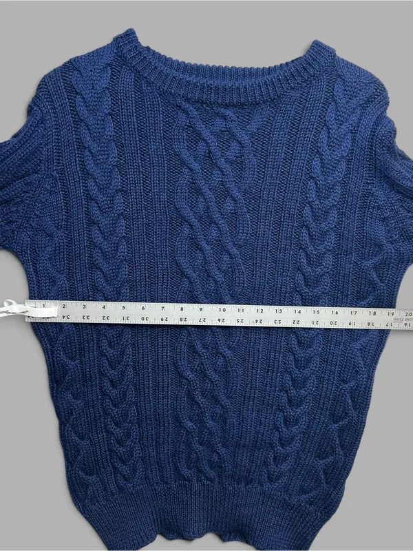 WoolOvers Women’s Small Navy Blue 100% Wool Cable Knit Sweater - Image 5