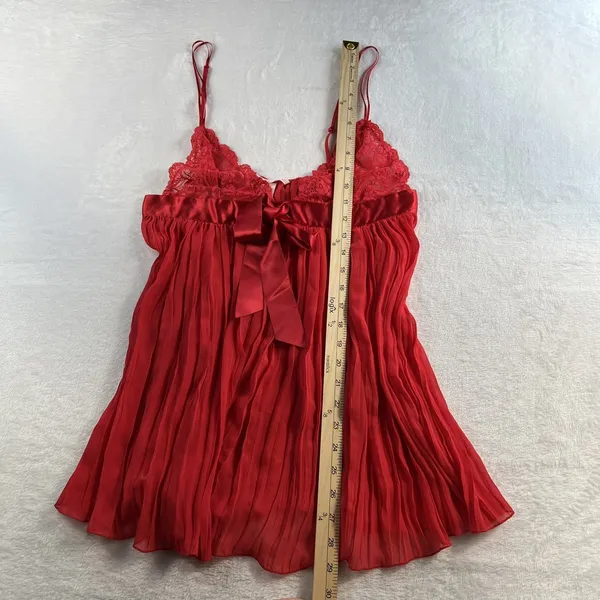 Victoria's Secret Babydoll L Large Cami Top Lace Pleated Lingerie‎ Satin Bow Red - Image 11