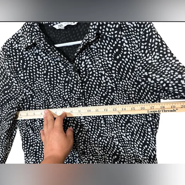 Zara Black and White Patterned Long Sleeve Dress,Size S - Image 10