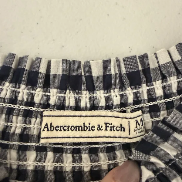 Abercrombie and fitch off‎ the shoulder gingham dress M blue white Check Smock - Image 2