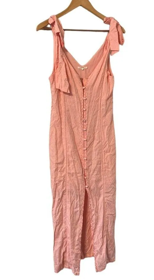 Aritizia Tularosa Pink Polka Dot Slit Ruffle Midi Dress - Image 5