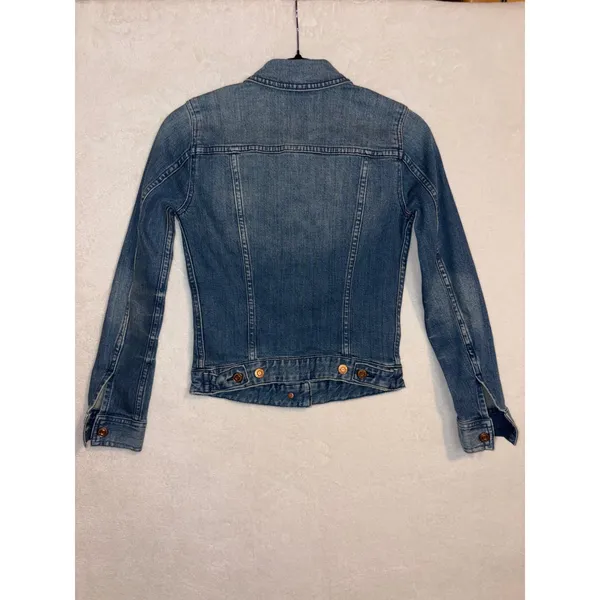 J.Crew Trademark Women Medium Wash Blue Denim Trucker Jacket XXS cotton‎ blend - Image 7