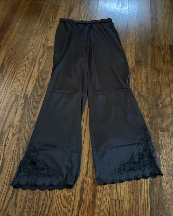 H&M Black Satin Embroidered Pants NWT - Image 2