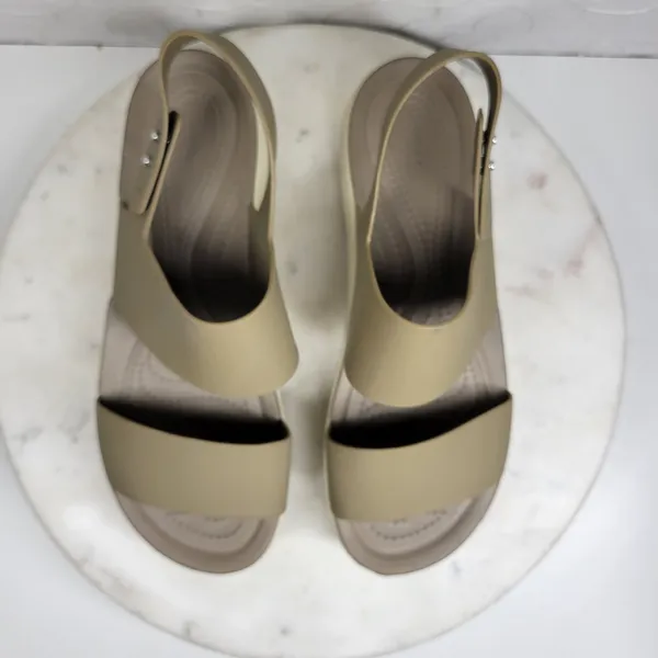 Crocs Brooklyn Low Wedge Sandals Size 8 Mushroom LiteRide Slingback Two Strap - Image 3