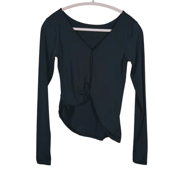 NWT Halara Twist Front V-Neck Long Sleeve Top Size M Black Minimal Athleisure - Image 2