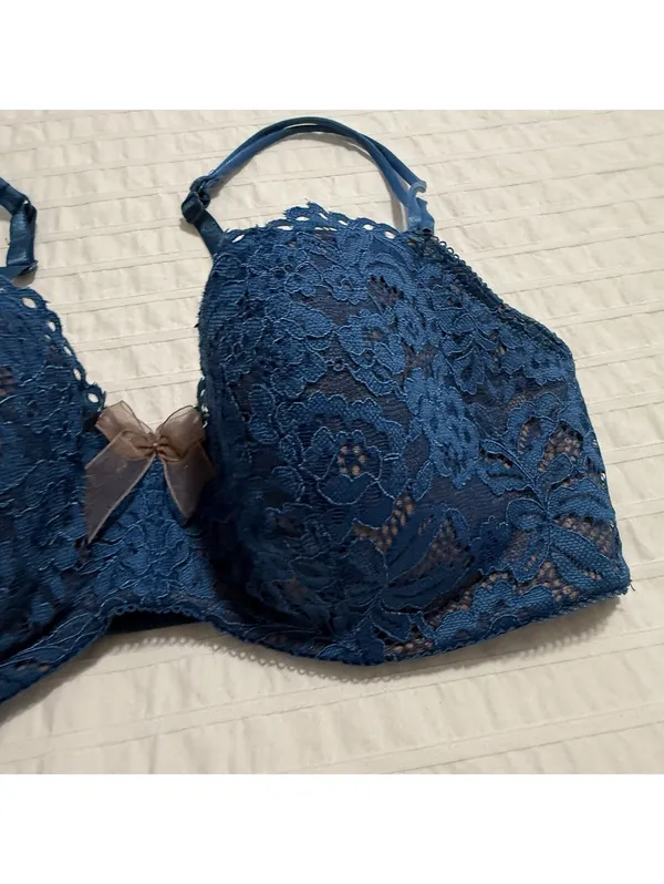 B. Tempt’d Blue Lace Bra 32DD Ciao Bella Balconette 953144 Underwire Lined - Image 2