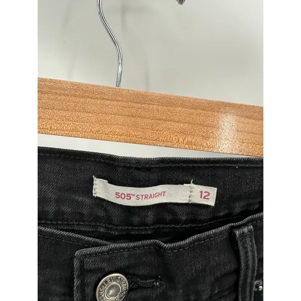 Levi's Black Wash 505 Straight Leg Denim Jeans Cotton Blend Womens‎ Size 12 - Image 5