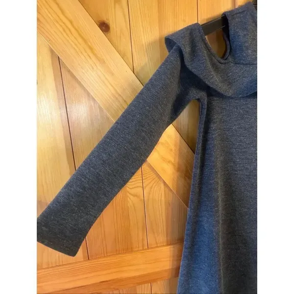 Loft Cold Shoulder Long Sleeve Charcoal Sweater Dress Ruffle Accents Size XS (57 - Image 3