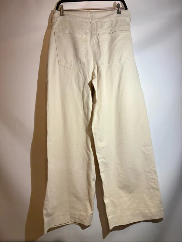 NWT Free People Cream Wide Leg Pleated Buckle Waist Trousers Pants Size 10 - Image 2