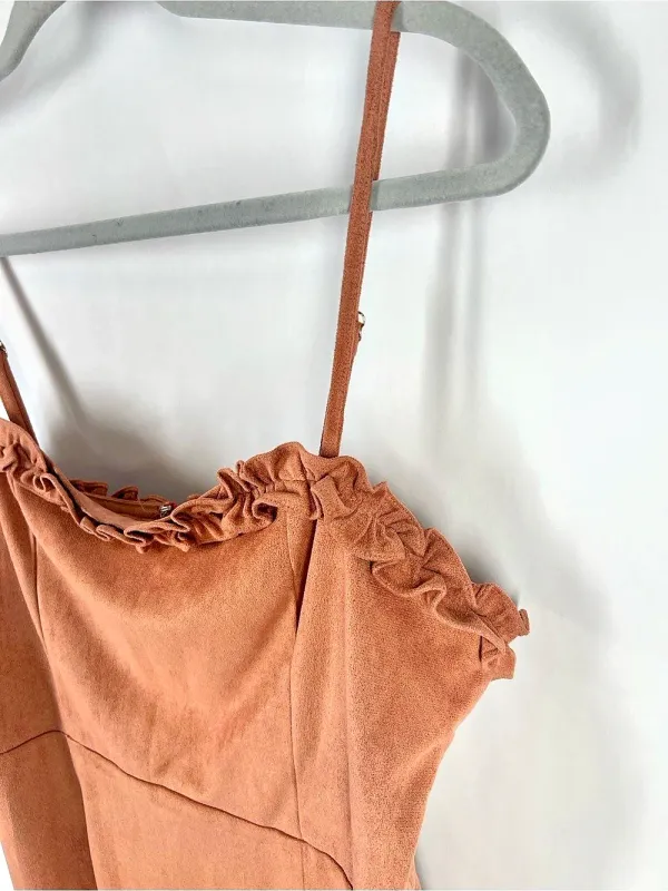 FIKA the BRAND Faux Suede Ruffle Mini Dress Brown Size L - Image 8