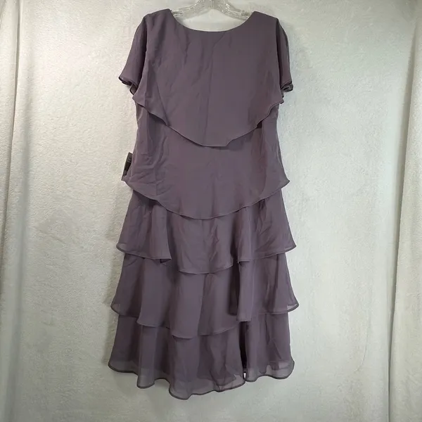 Patra Lilac Purple Tiered Chiffon Midi Dress Rhinestone Brooch 6206 Size 16 NEW - Image 2