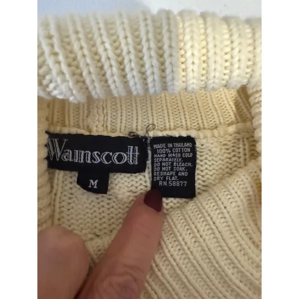 Wainscott Cable‎ Knit Turtleneck Sweater Women's M Cream 100% Cotton Fisherman - Image 2