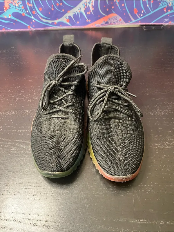 Men's Black Knit Lace-Up Sneakers with Rainbow Sole - Image 2
