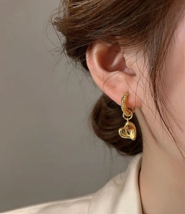 18K Gold Plated Love Heart Dangle Drop Earrings for Women - Image 4