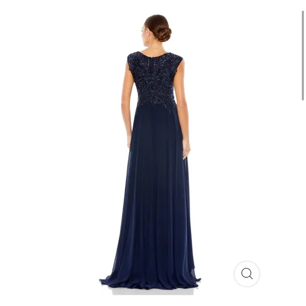 NWT Mac Duggal 20264‎ Appliqued Cap Sleeve Bodice Flowy Gown Navy Sz 10 $598 - Image 4
