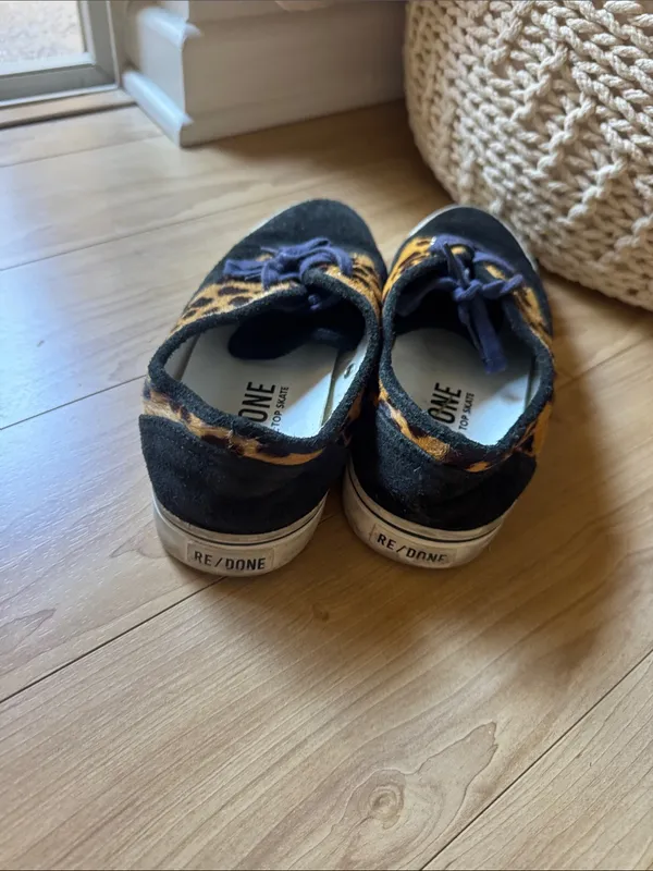 Re/Done Black & Leopard Print Low-Top Sneakers - Image 4