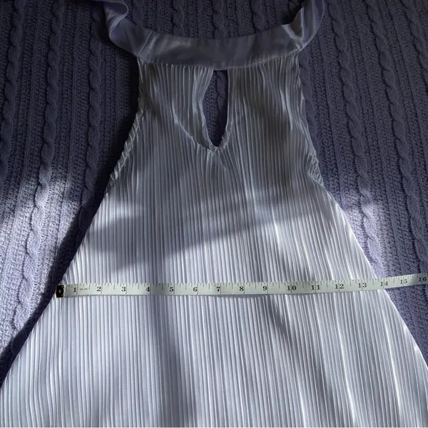 NWOT Lulus Pretty Aura White Satin Plisse Mock Neck Mini Swing Dress - Image 6