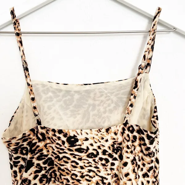 Beginning Boutique Dress Size 2 Brown Leopard Slit Square Neck Mini‎ Maximalism - Image 5