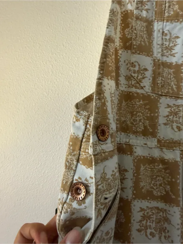 Brixton Cream and Tan Checker Cropped Overalls - Image 4