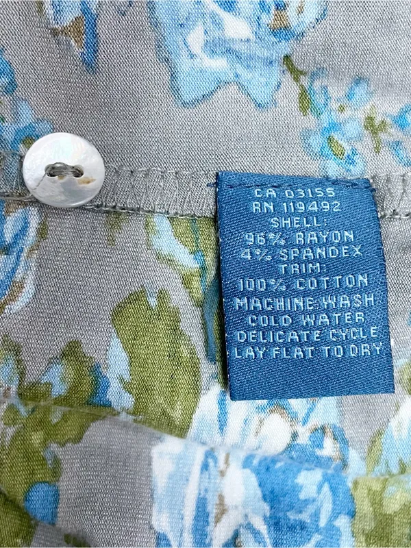 April Cornell M Gray Blue Floral Maxi Dress Cottagecore Romantic 3/4 Sleeve - Image 10