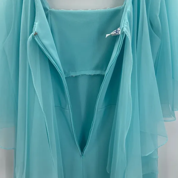 Vintage Miss Rubette Blue Chiffon‎ Cape Embroidered Lace Maxi Dress 16 Mod Twee - Image 6