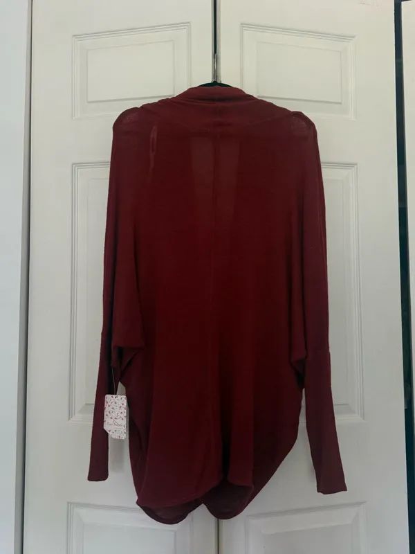 NWT Free People Sheila Hacci Top Mahogany Combo Dark Red Wrap Top Drapey Medium - Image 10