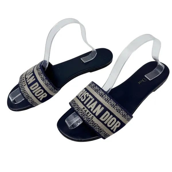 CHRISTIAN DIOR Dway Navy Blue Slide Sandal Embroidered Logo EU 40.5 US 10.5 - Image 5