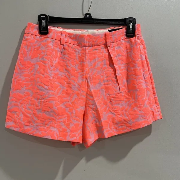 J. Crew Neon‎ Orange Floral Print Mini Shorts Size 4 Style A6066 High Rise - Image 2