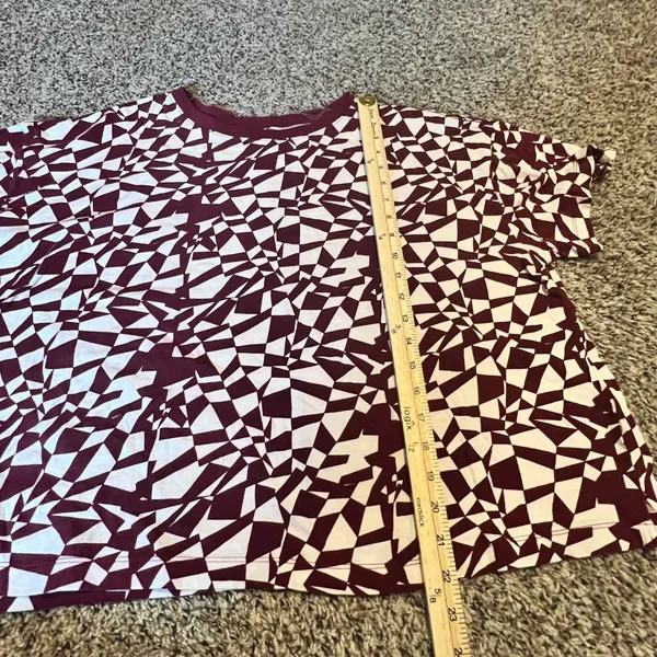 Ava & Viv Womens 1X Burgundy White Geometric Abstract Boxy Short‎ Sleeve T-Shirt - Image 4