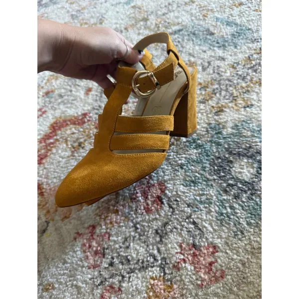 BC Footwear Mustard Yellow Vegan Block Heel Multi Strap Pointed Toe Pumps 8.5 - Image 6