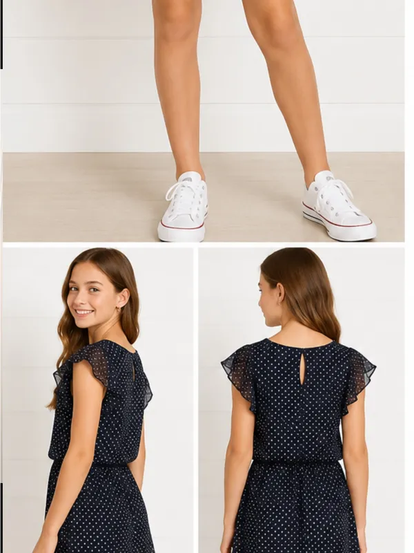 Mimi Chica Navy & White Polka Dot Flutter Sleeve Blouson Dress Size XS - Image 2