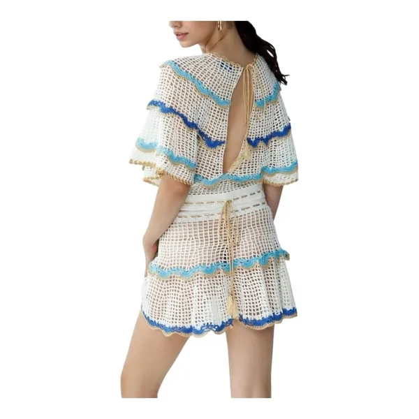 My Beachy Side Rima Scalloped Crop Top Medium Crochet Malibu Blue $235 Boho - Image 3