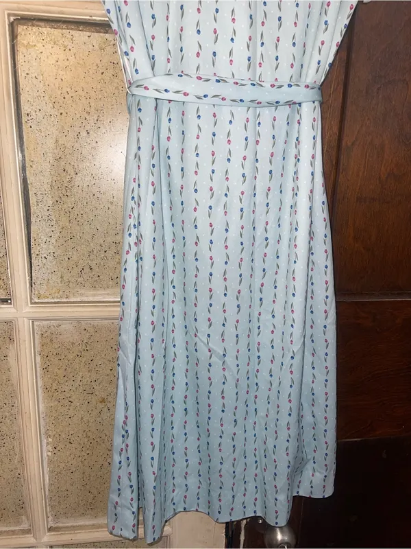 Vintage Lorac Original Dress Light Blue Striped Tie-Waist Midi Dress - Sz Medium - Image 3
