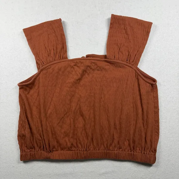 Madewell Crinkle Knit Button Front Crop Top Women’s Large Rust Orange - Image 5