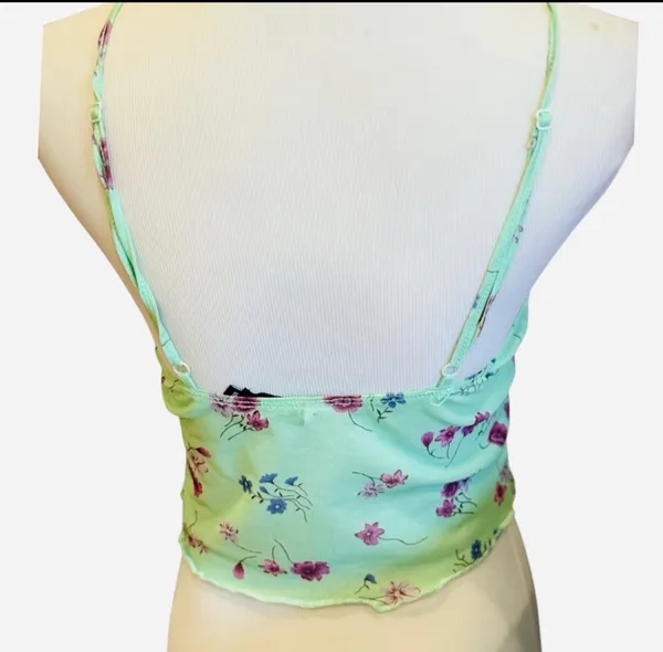 Motel Rocks Floral Lace Mesh Cami Tank Top Semi Sheer Crop Top Green Purple S - Image 5