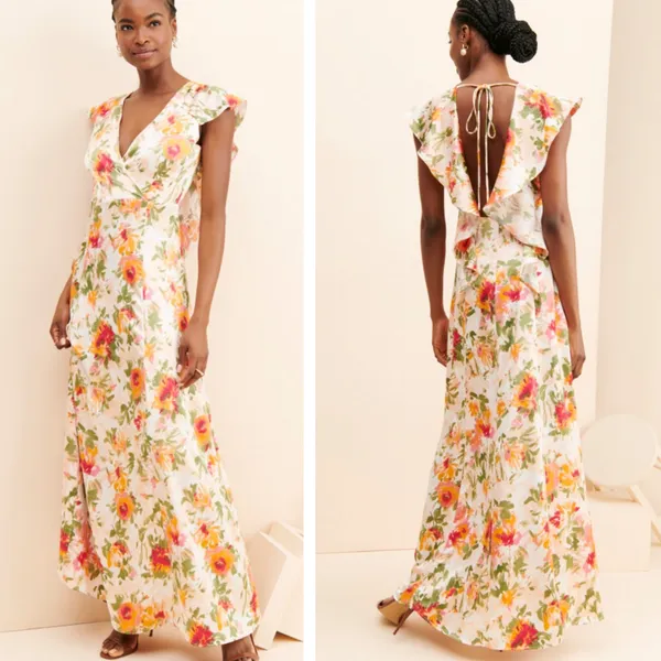 HUTCH Ella Pink Floral V-Neck Ruffle Maxi Dress Size 0 - Image 9