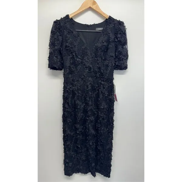 AQUA Formal Dress Size 2 Black Lace Knee Length Cocktail‎ Party Short Sleeve NWT - Image 2