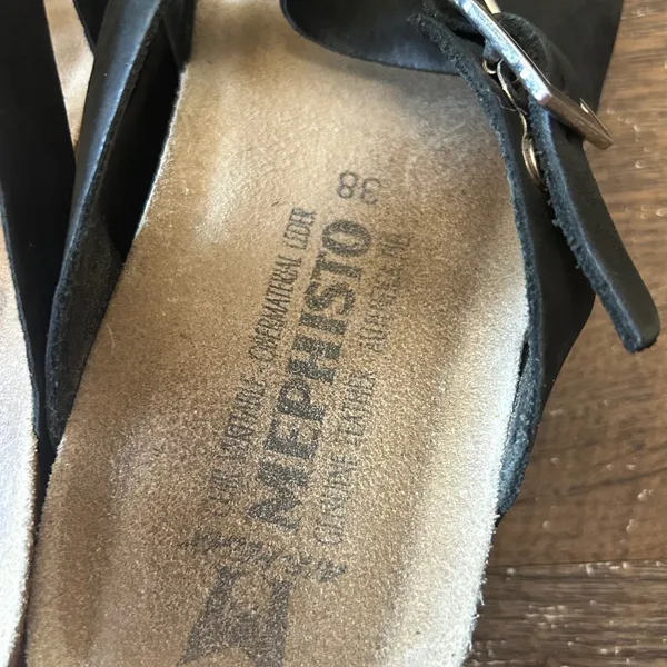 Mephisto Hannel Black Nubuck Leather Cork Footbed Slide Sandals Womens 38 - Image 8