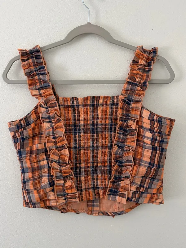 NWT Verb by Pallavi Singhee Anthropologie Cotton Ruffle Plaid Gingham Top medium - Image 12