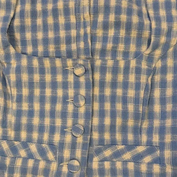 Zara Women's XS Blue Gingham Check Cropped Blouse Short Sleeve - Image 2