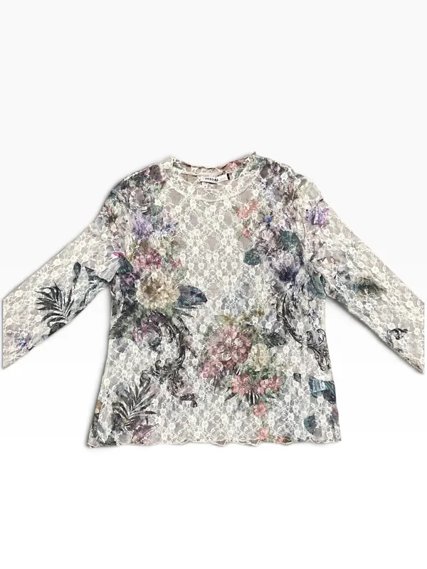 Oragami Floral Lace Mesh top with mini Rhinestone accents size Large - Image 13