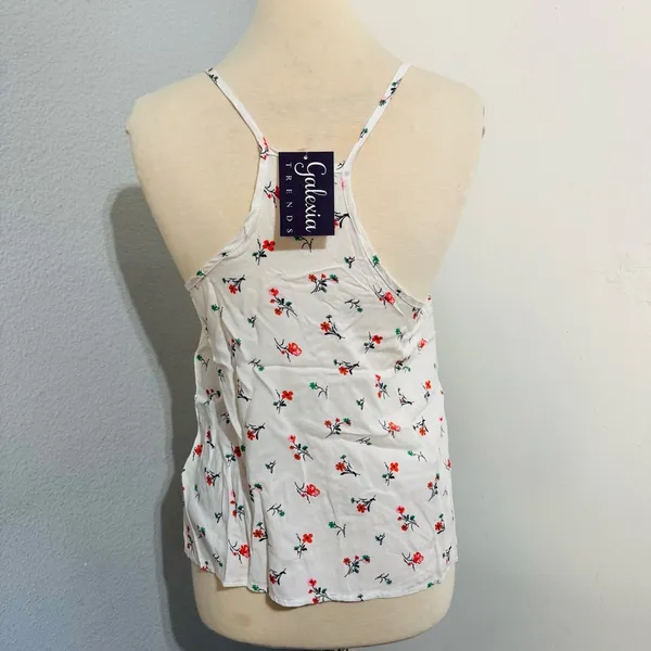 Emma Women White Floral‎ Sleeveless Blouse Size Large - Image 4