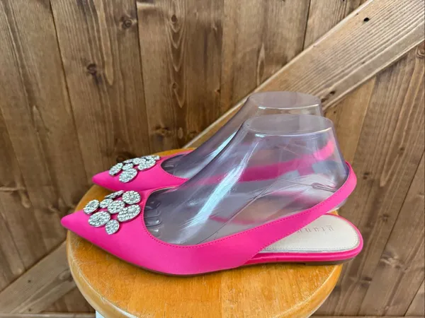 Gianni Bini Women’s Size 8.5M Hot Pink Rhinestone Pointed Toe Slingback Flats - Image 3